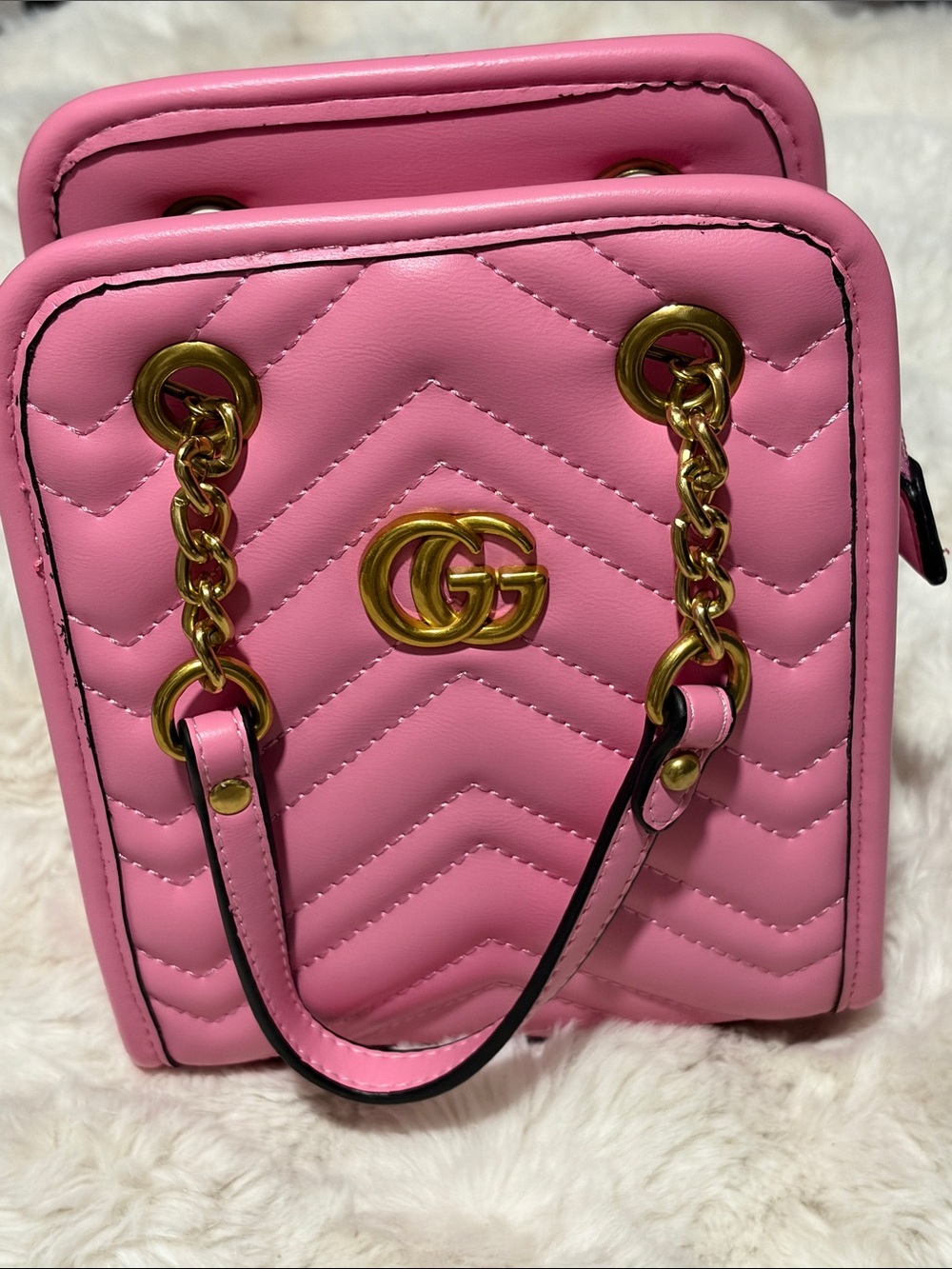Pink Quilted Mini Shoulder Bag with Gold Hardware